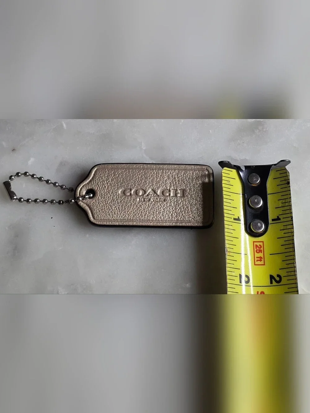 Authentic COACH Metallic Gold Leather Hangtag W/ Silver Chain